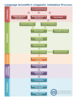Flowchart illustrating Language Scientific's Linguistic Validation Process with multicolored sections.