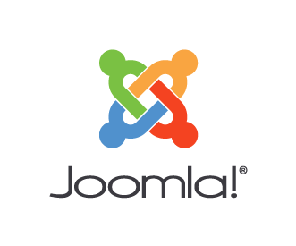 Multicolored interlocking logo above "Joomla!" text on white background, digital image.