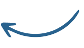 Blue arrow curving left, illustration style, on a transparent background.