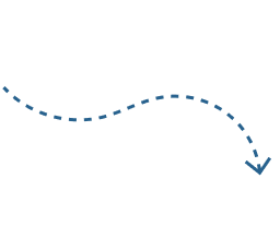 Blue dashed arrow curving downward, illustration on a white background.