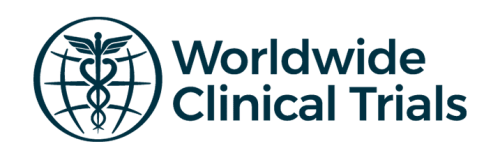 Blue logo with globe and caduceus, text reads "Worldwide Clinical Trials."