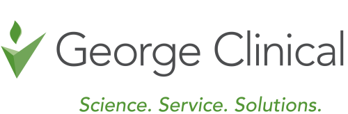 George Clinical logo with green leaf icon and text, digital illustration.
