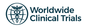 Blue logo featuring globe and caduceus, with "Worldwide Clinical Trials" text.