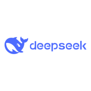 Blue whale logo with "deepseek" text in blue, digital illustration style.