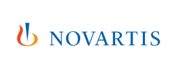 Novartis logo with blue text and orange-blue icon on white background.