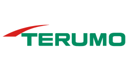 Terumo logo with red arc, green text on white background, digital illustration.