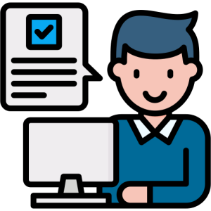 A person at a computer with a checklist icon, colorful illustration.