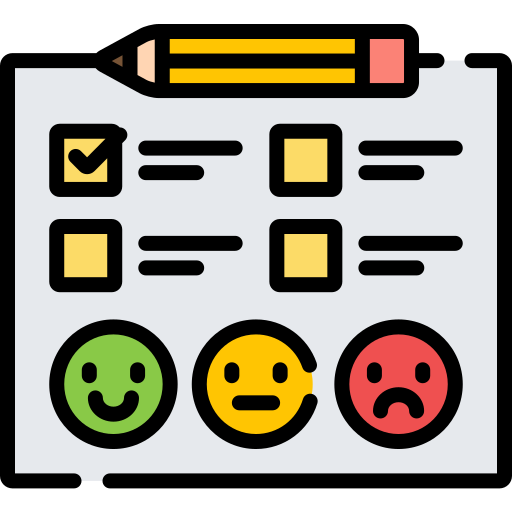 Checklist illustration with pencil, colorful emojis, and checkboxes on a gray background.