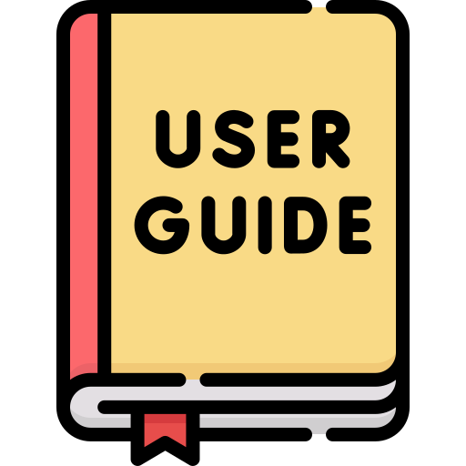 Illustrated user guide book with red spine and bold black text.