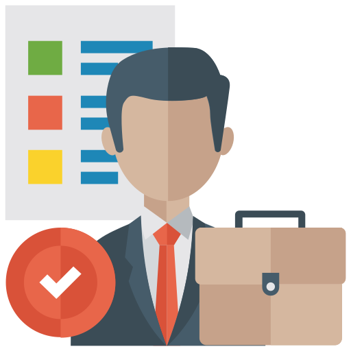 Illustration of faceless businessman with checklist, briefcase, and red checkmark icon.
