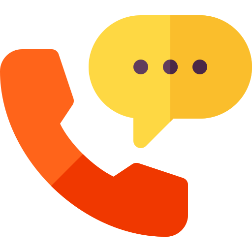 Red phone and yellow speech bubble icon with three dots, illustration.