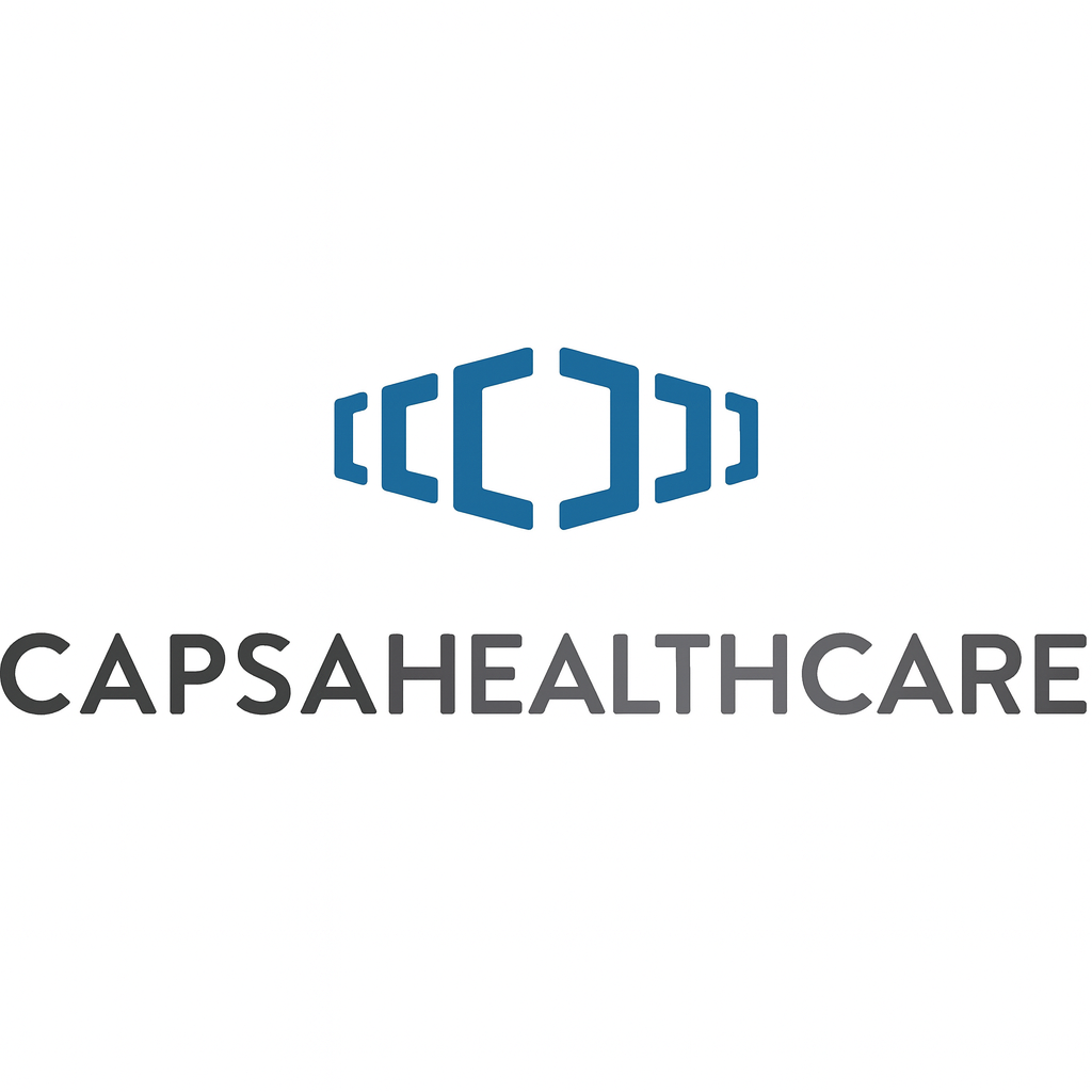 Blue and gray Capsa Healthcare logo on a white background, digital illustration.