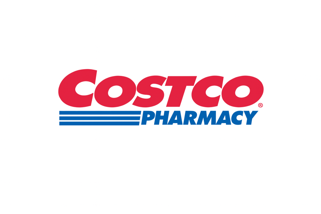 Costco Pharmacy logo in red and blue text on a white background.